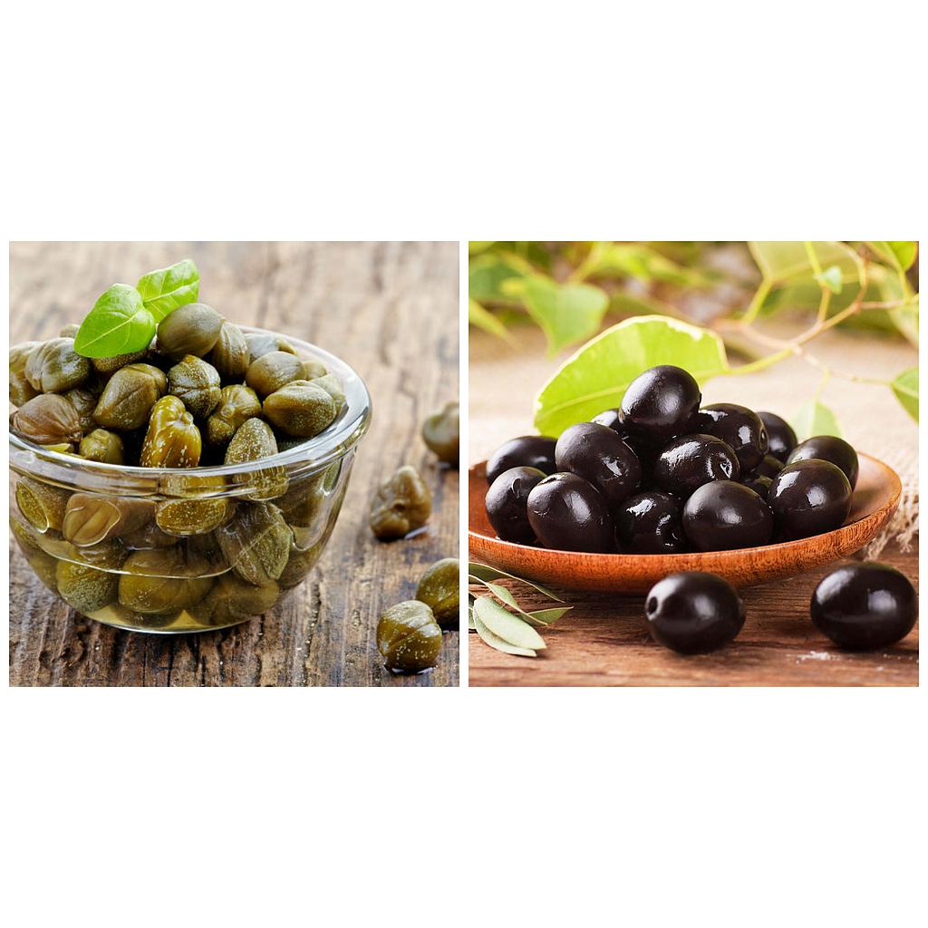 Aceitunas y alcaparras 10 Kg por caja plástica
